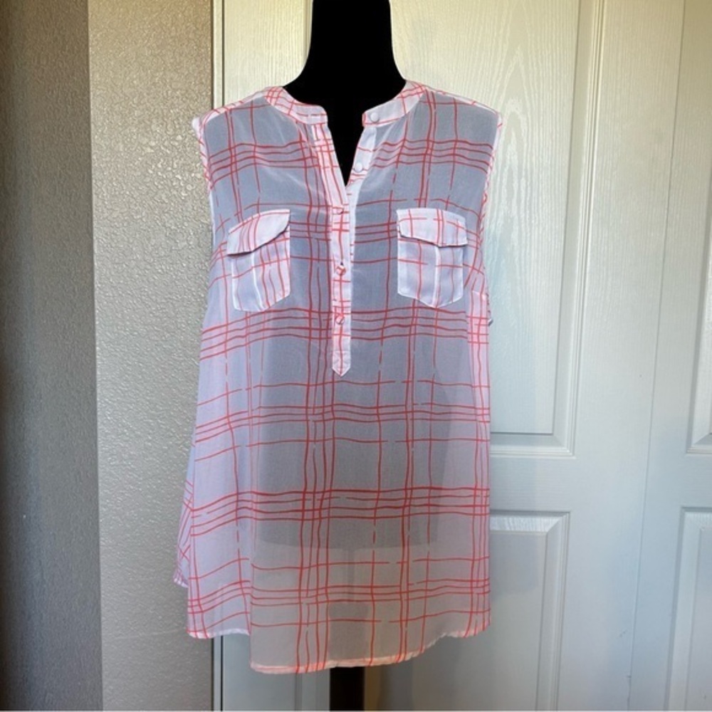 Torrid Sheer White and Orange Sleeveless Top Blouse Size 1 (1X)‎